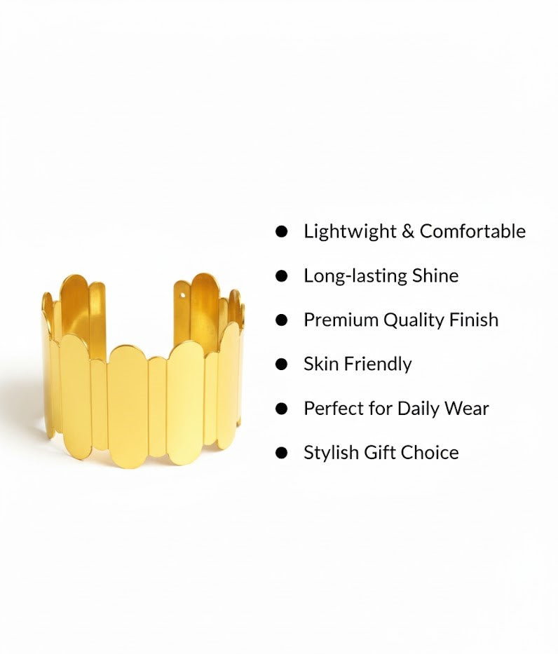 Surogya Wide Gold Cuff Bracelet for Women - Modern Statement Geometric Design