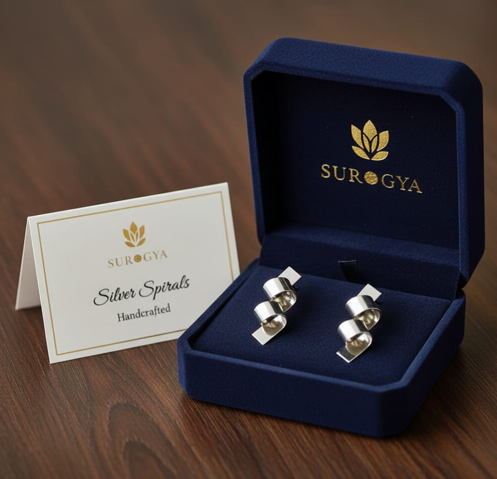 Surogya Handcrafted Silver Spirals Stud Earrings