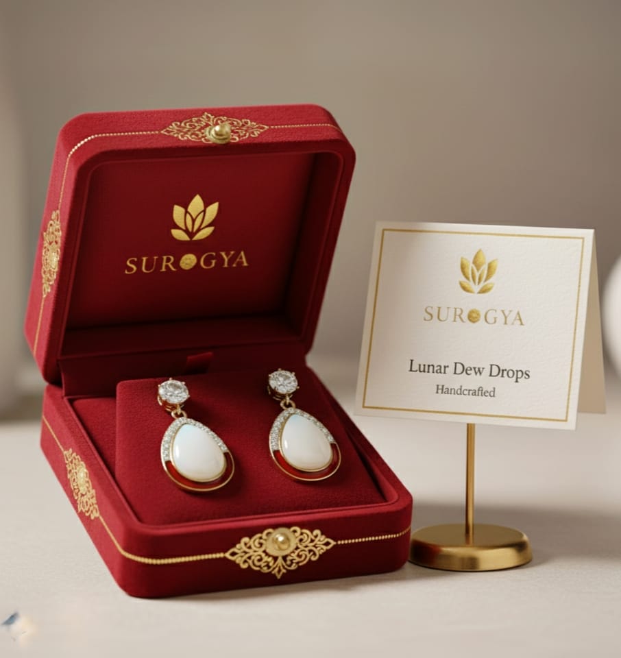 Handcrafted Lunar Dew Drop Earrings with Crystal & Mother of Pearl