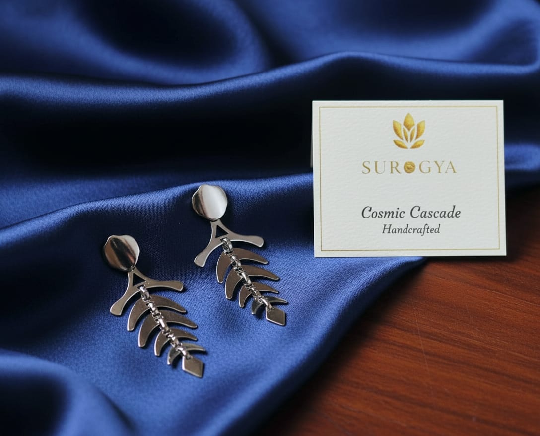 Surogya Minimalist Silver-Tone Dangle Earrings | Cosmic Cascade Collection