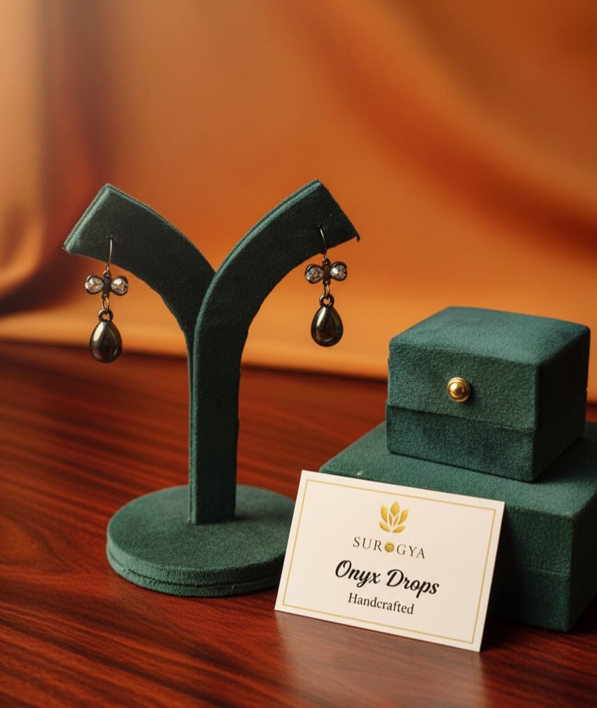Elegant Onyx & Crystal Drop Earrings by SUROGYA