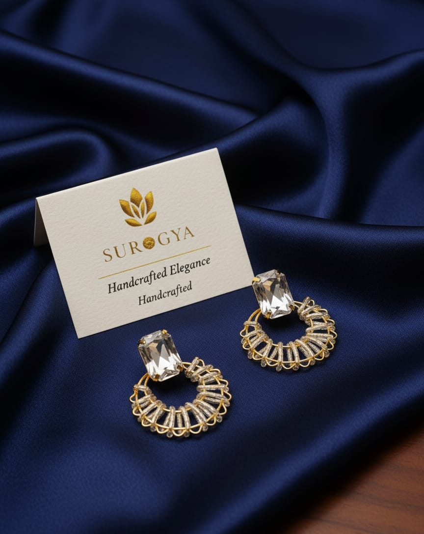 Elegant Cage Hoop Earrings with Baguette Cut Stone - Handcrafted SURGYA