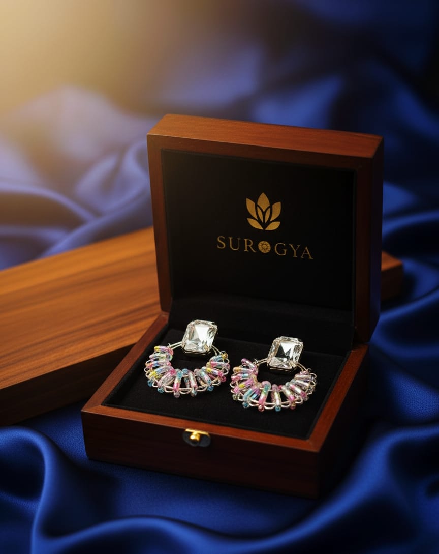 SURGYA Handcrafted Pastel Dream Hoops with Clear Crystal Stud