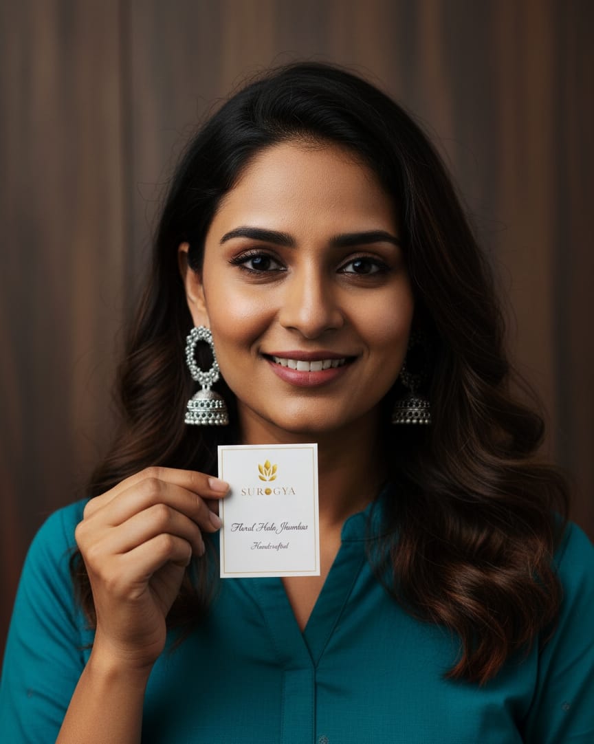 Oxidised Silver Floral Halo Jhumkas - Handcrafted Traditional Earrings