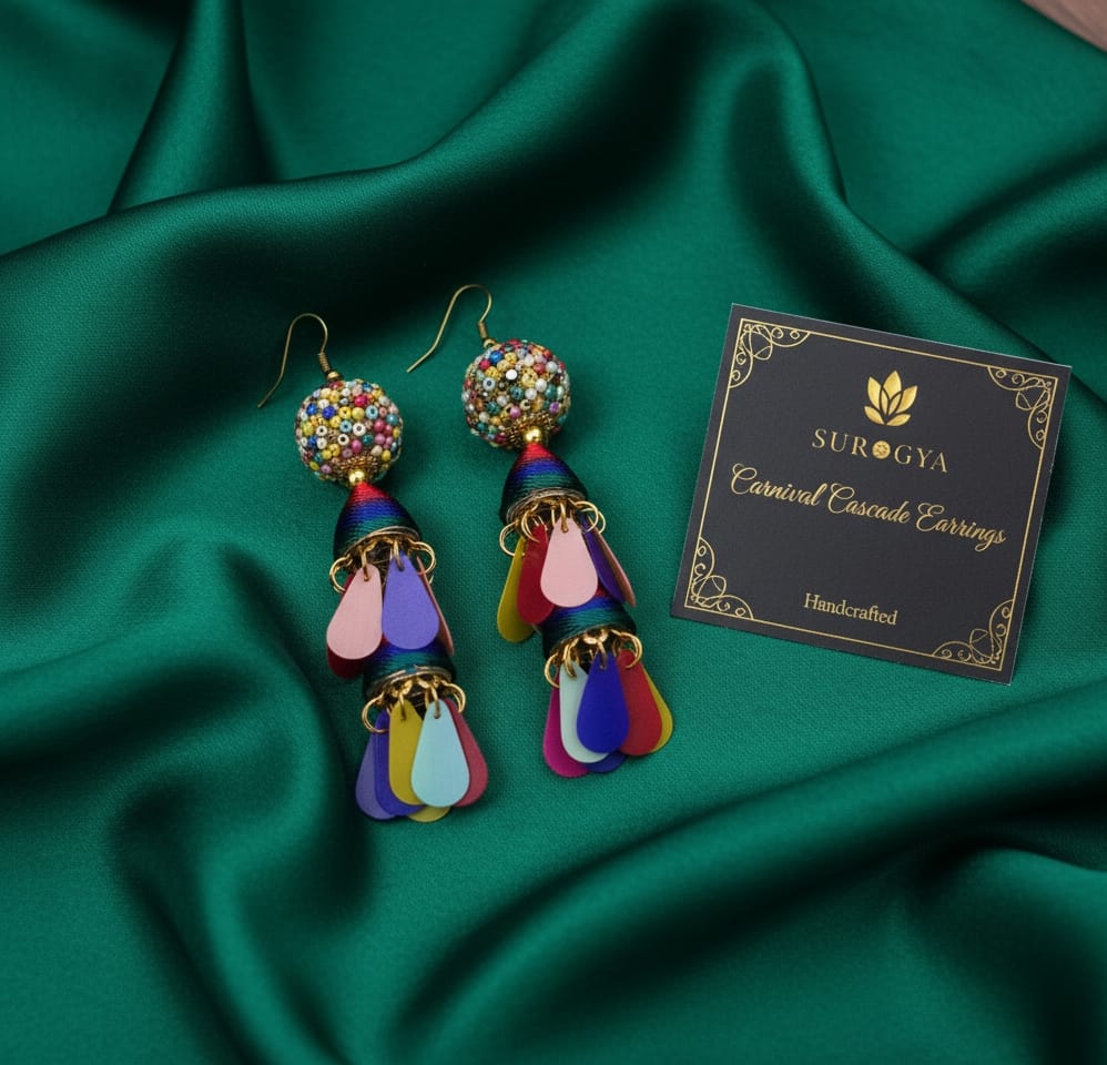 Vibrant Beaded & Colorful Petal Drop Statement Earrings