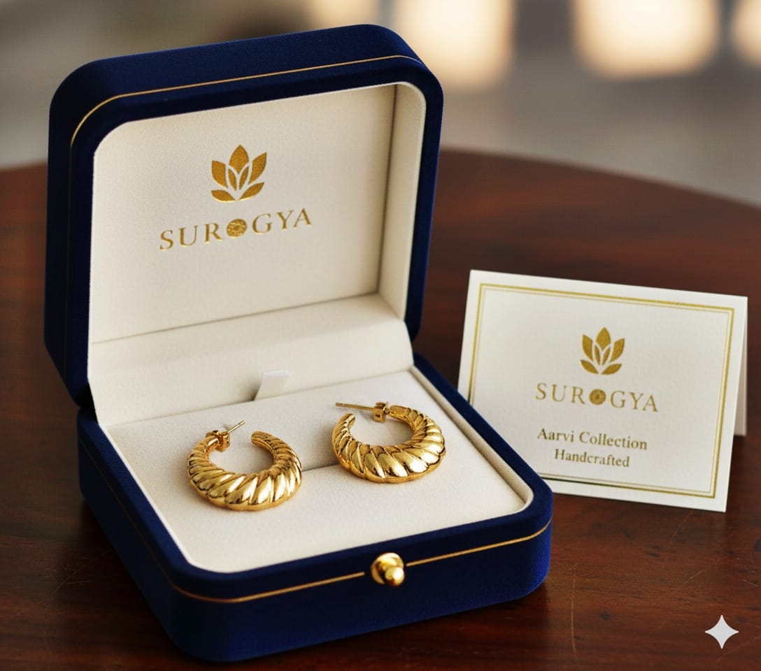 Handcrafted Gold-Plated Sculpted Hoop Earrings | Aarvi Collection by Surogya