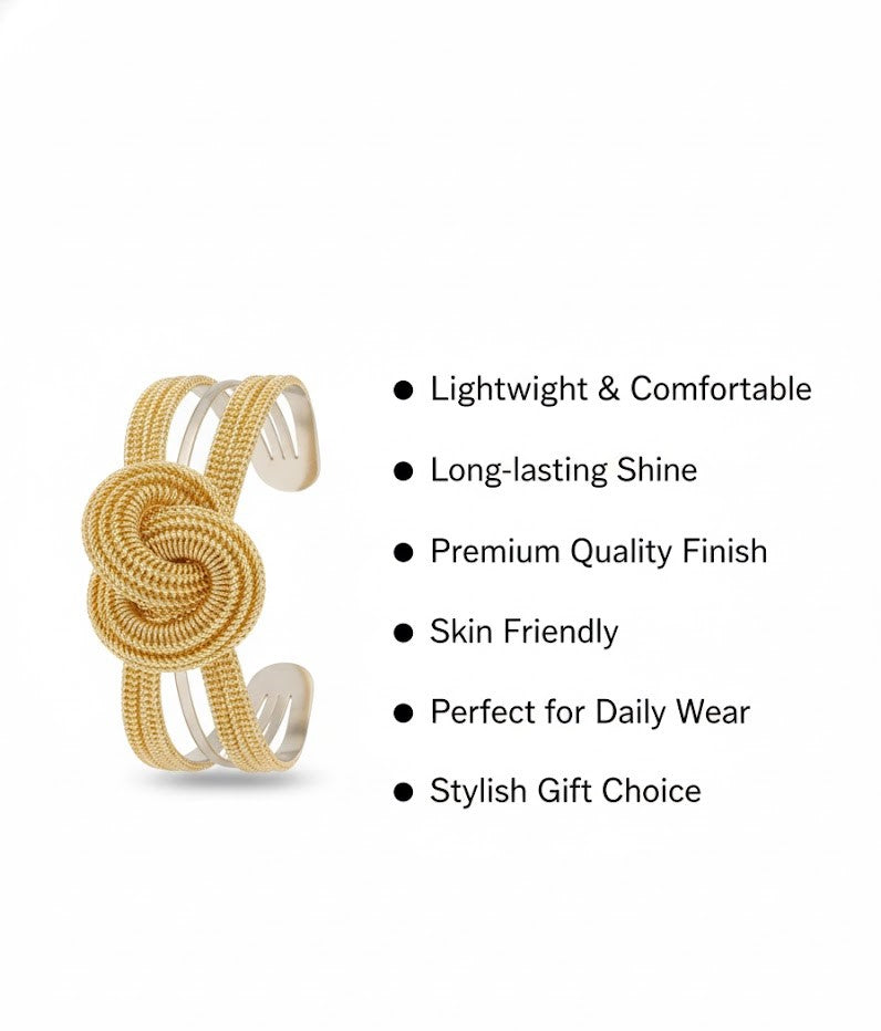 Dual-Tone Love Knot Cuff Bracelet | Gold Woven Open Bangle for Women