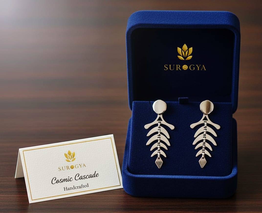 Surogya Minimalist Silver-Tone Dangle Earrings | Cosmic Cascade Collection