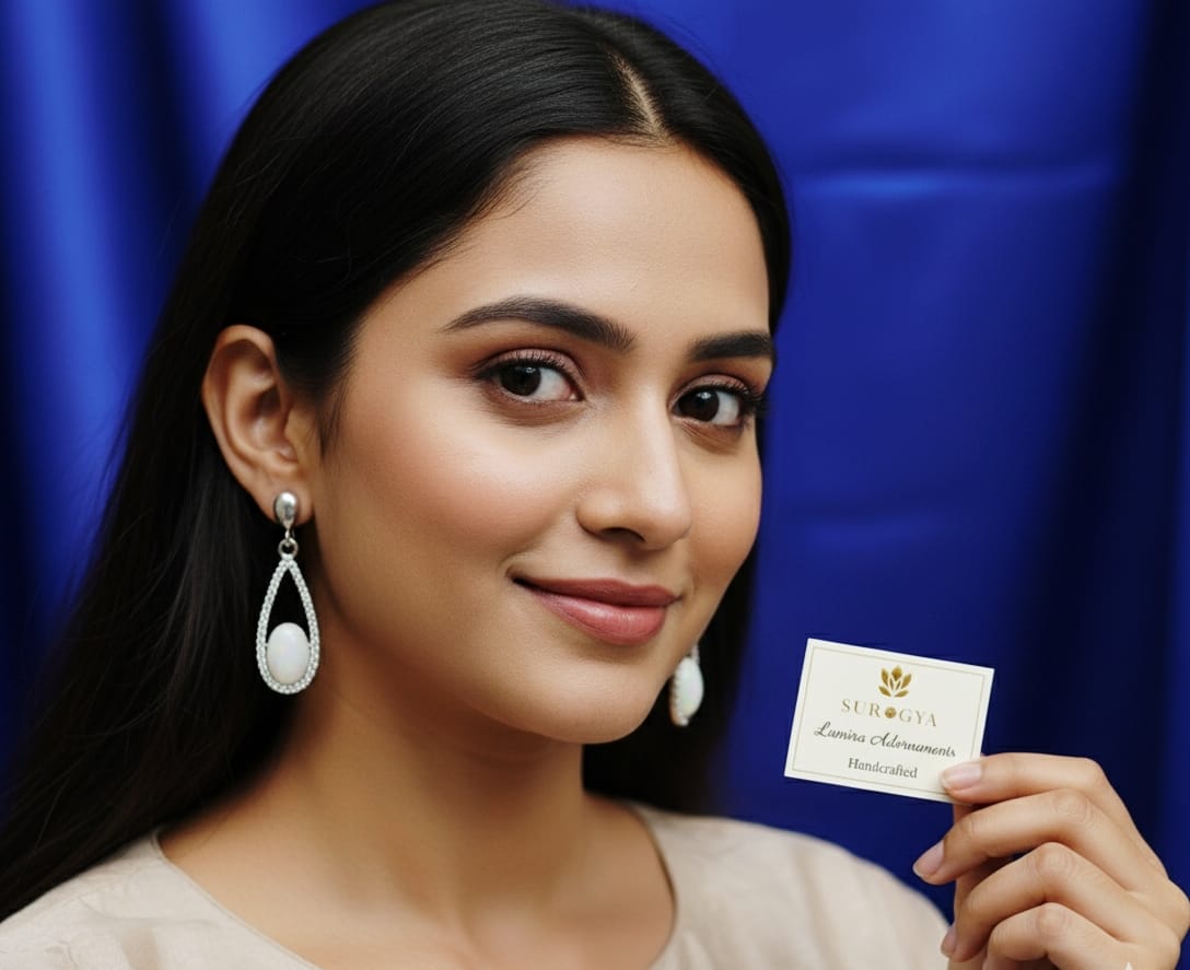 Surogya Lumira Adornments: White Opal & Zircon Handcrafted Drop Earrings