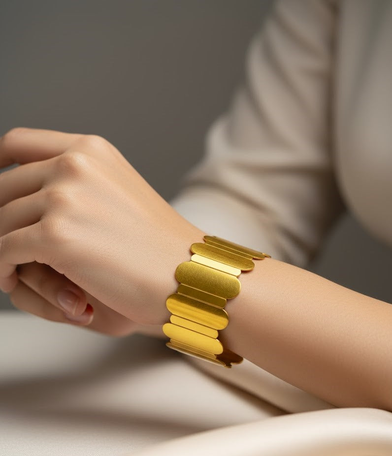 Surogya Wide Gold Cuff Bracelet for Women - Modern Statement Geometric Design