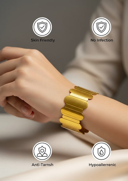 Surogya Wide Gold Cuff Bracelet for Women - Modern Statement Geometric Design