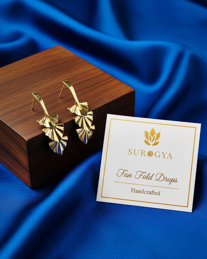 Elegant Fan Fold Drop Earrings - Handcrafted Minimalist Jewellery by SURGYA