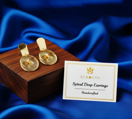 SURGYA Handcrafted Spiral Drop Earrings in Gold Tone