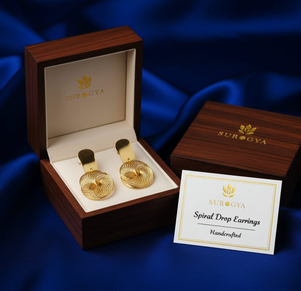 SURGYA Handcrafted Spiral Drop Earrings in Gold Tone