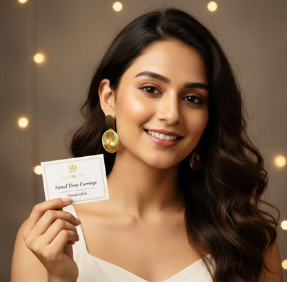 SURGYA Handcrafted Spiral Drop Earrings in Gold Tone