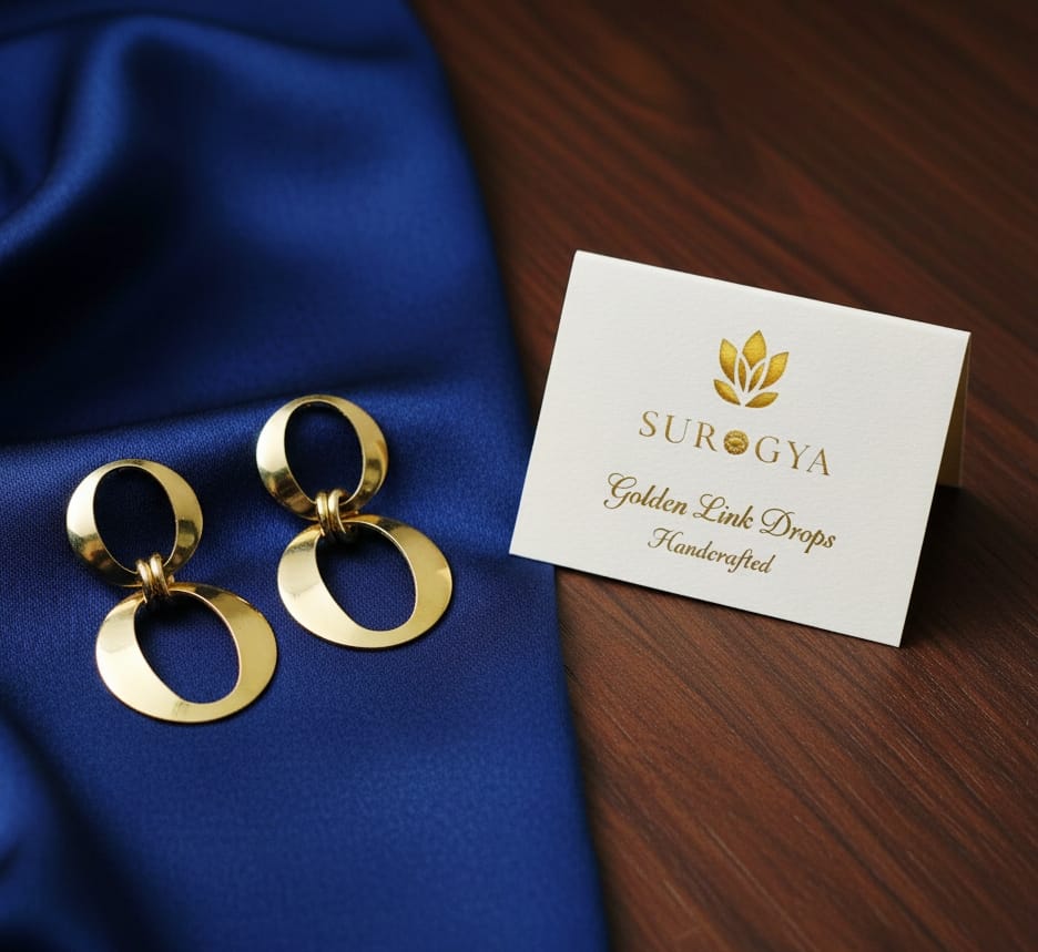 SUROGYA Golden Link Drops - Handcrafted Hoop Earrings