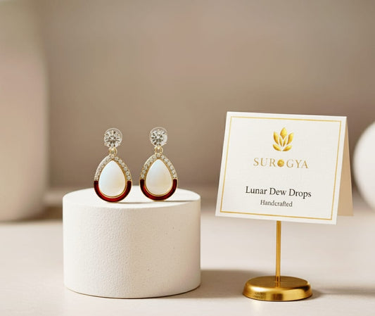 Handcrafted Lunar Dew Drop Earrings with Crystal & Mother of Pearl