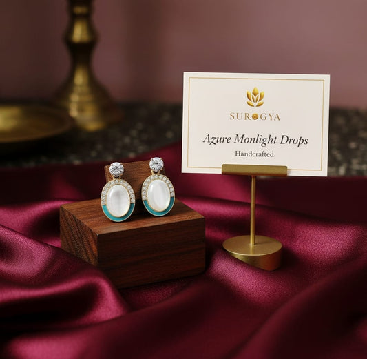 Azure Moonlit Drops Earrings - Mother of Pearl & Teal Enamel