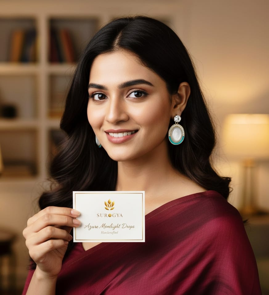 Azure Moonlit Drops Earrings - Mother of Pearl & Teal Enamel