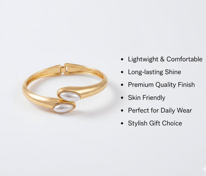 Surogya Anti-Tarnish Gold Bypass Bangle Bracelet with Faux Pearls - Hinged Cuff