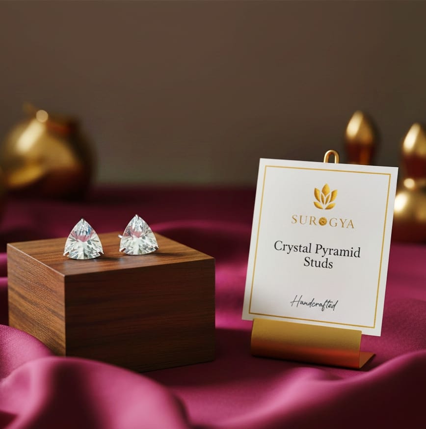 Surogya | Dazzling Crystal Pyramid Studs - Handcrafted Sterling Silver