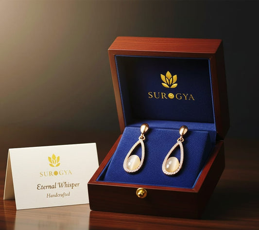 Elegant Rose Gold Plated Teardrop Earrings with Cat's Eye Stone and Cubic Zirconia - Eternal Whisper by SUROGYA