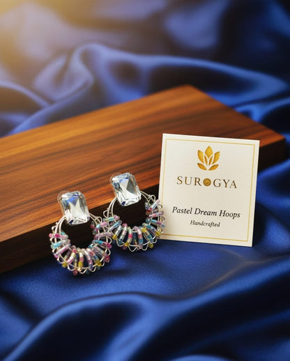 SURGYA Handcrafted Pastel Dream Hoops with Clear Crystal Stud