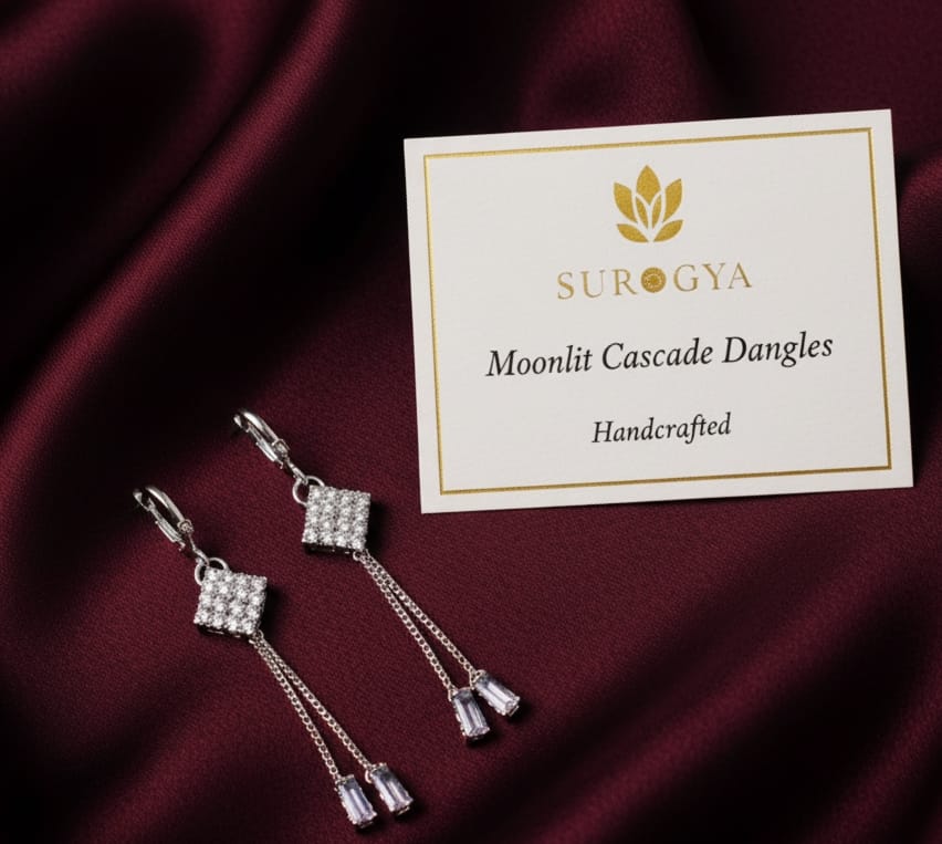 Moonlit Cascade Dangles – Sparkling Square & Baguette Zircon Danglers