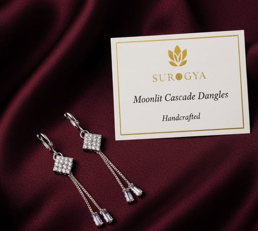Moonlit Cascade Dangles – Sparkling Square & Baguette Zircon Danglers