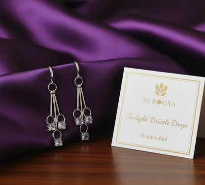 SURGYA Handcrafted 'Twilight Drizzle Drops' Sterling Silver & Cubic Zirconia Earrings