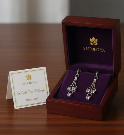 SURGYA Handcrafted 'Twilight Drizzle Drops' Sterling Silver & Cubic Zirconia Earrings