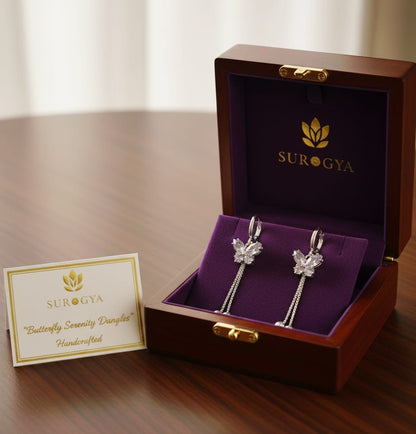 Handcrafted "Butterfly Serenity Dangles" Drop Earrings - Cubic Zirconia & Sterling Silver