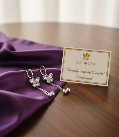 Handcrafted "Butterfly Serenity Dangles" Drop Earrings - Cubic Zirconia & Sterling Silver