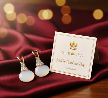 Surogya Golden Opulence Drops - Handcrafted Opalite & Zircon Earrings