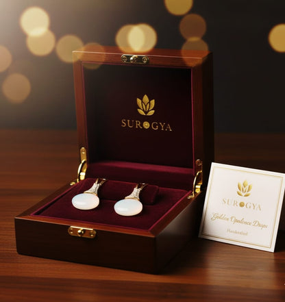 Surogya Golden Opulence Drops - Handcrafted Opalite & Zircon Earrings