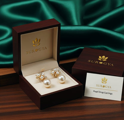 SURGYA Elegant Gold-Toned Pearl & Crystal Drop Earrings