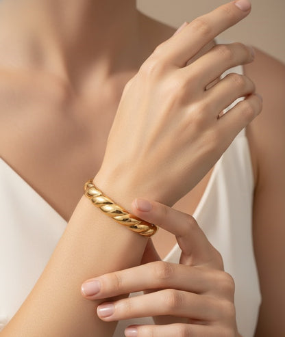 Surogya Anti-Tarnish Gold-Plated Twisted Ring | Chunky Rope Band for Women | Stacking Jewelry