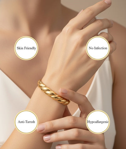 Surogya Anti-Tarnish Gold-Plated Twisted Ring | Chunky Rope Band for Women | Stacking Jewelry