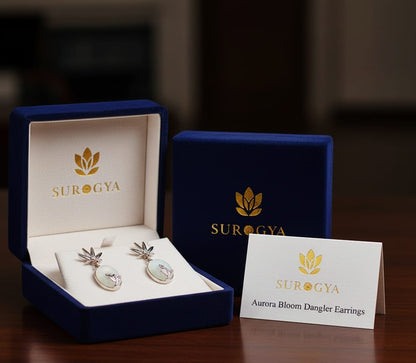 Whispers Ovals - Opal & Sterling Silver Leaf Drop Earrings by Surogya