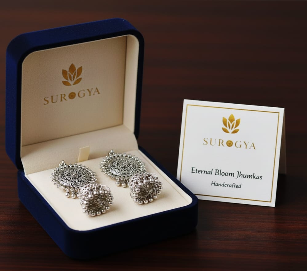 Eternal Bloom Oxidised Silver Jhumkas - Handcrafted Traditional Earrings