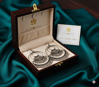 Oxidized Silver Boho Jhumka Hoops - Multi-Layered Danglers