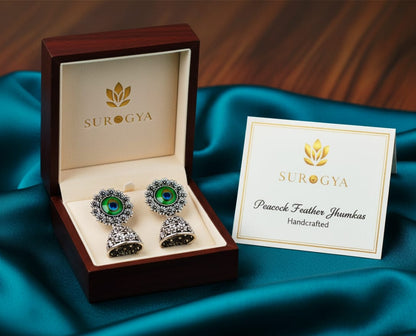 Handcrafted Oxidized Peacock Feather Jhumkas | Traditional Indian Bell Earrings