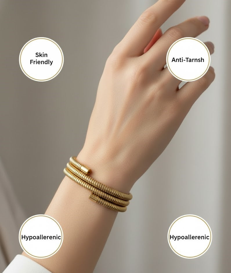 Surogya special Chunky Gold-Tone Coil Wrap Bracelet | Modern Spiral Statement Bangle