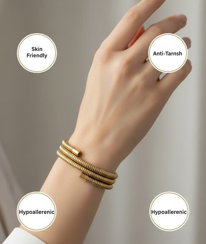 Surogya special Chunky Gold-Tone Coil Wrap Bracelet | Modern Spiral Statement Bangle