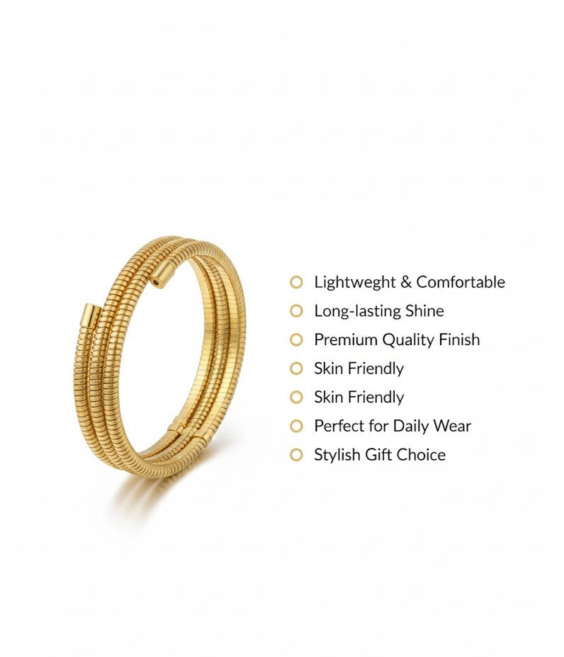 Surogya special Chunky Gold-Tone Coil Wrap Bracelet | Modern Spiral Statement Bangle
