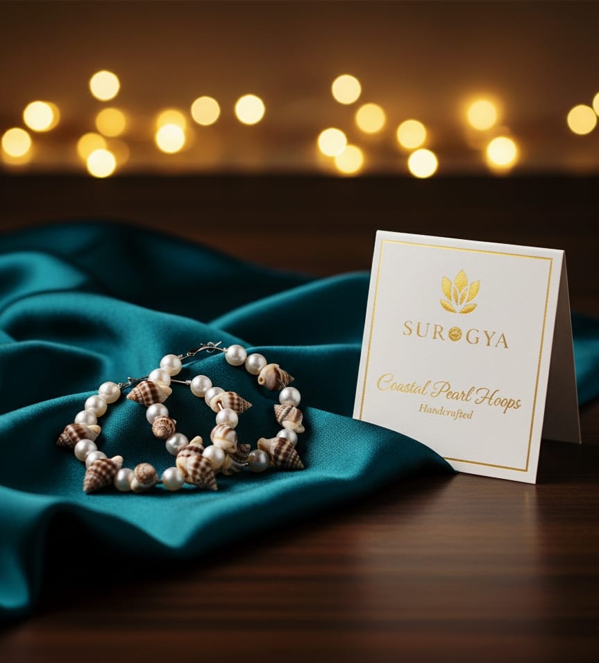 Luxurious Handcrafted Coastal Pearl & Seashell Hoop Earrings