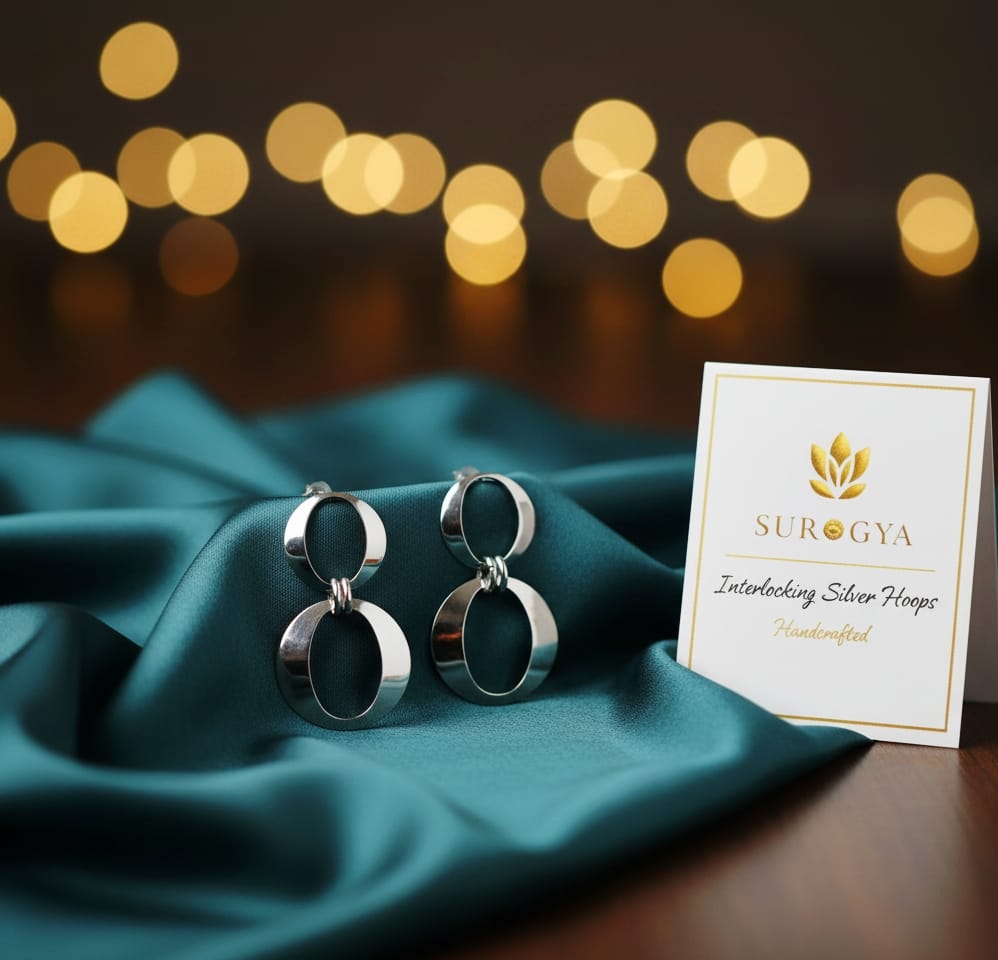 Elegant Interlocking Silver Hoops Earrings - Handcrafted Sterling Silver