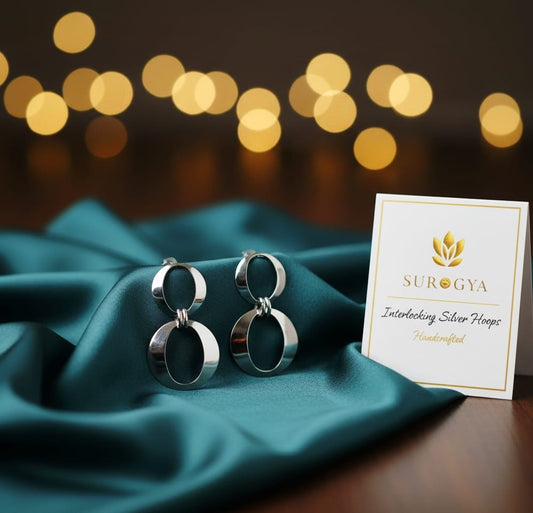 Elegant Interlocking Silver Hoops Earrings - Handcrafted Sterling Silver
