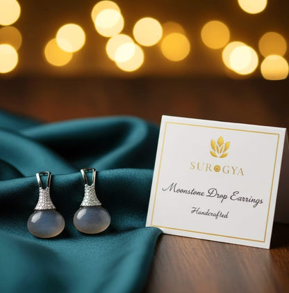 Surogya Moonstone & Pave Diamond Accent Drop Earrings