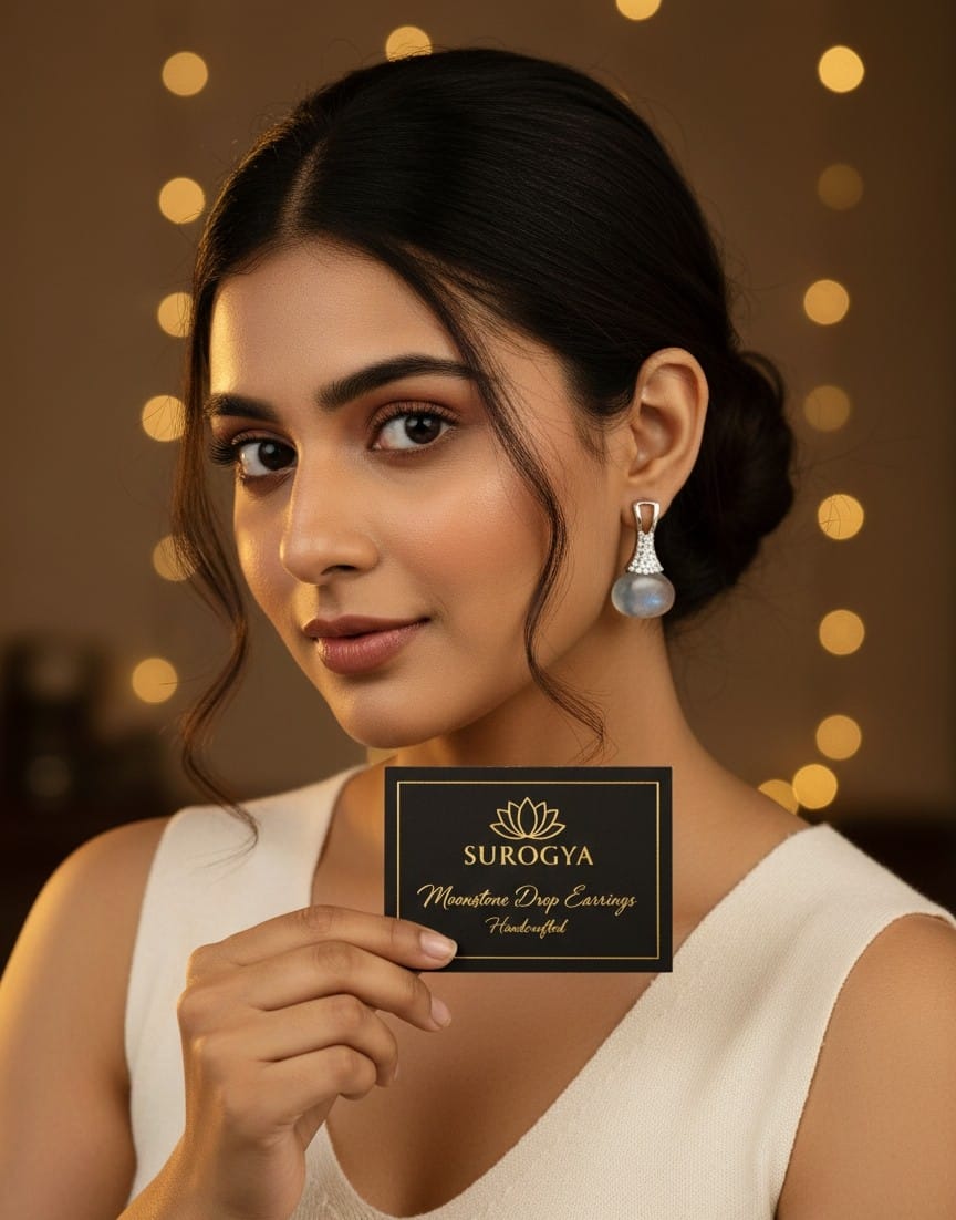 Surogya Moonstone & Pave Diamond Accent Drop Earrings